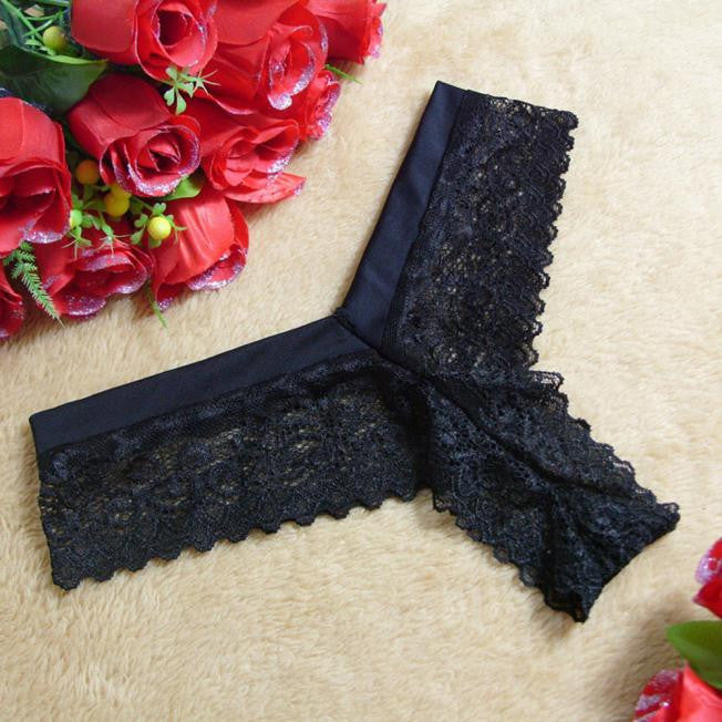 Women Lace V-string Briefs Panties Thongs G-string Lingerie Underwear BK