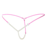 Sexy Women Pearl G-String And Thongs Solid Low Waist Underwear BK