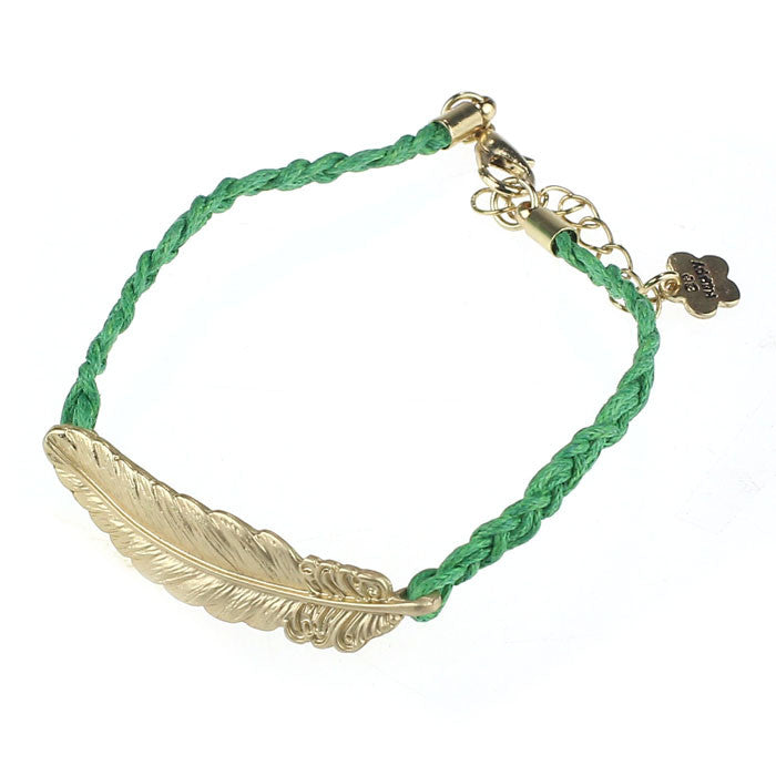 Leaf Feather Shape Style Adjustable Woven Rope String Bracelet Green