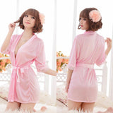 Women Satin Lace Robe Sleepwear Lingerie Nightdress G-string Pajama BK