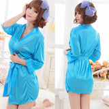 Women Satin Lace Robe Sleepwear Lingerie Nightdress G-string Pajama BK