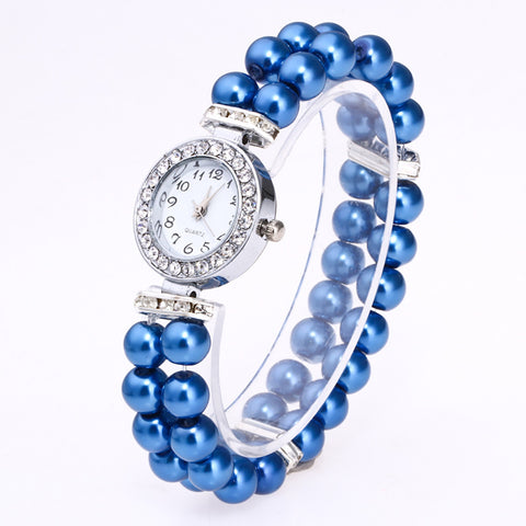 New Fashion Women Watches Casual Pearl String Quartz Wrist Rhinestone Lady bracelet Quartz-Watch Clock Female montres femme #523