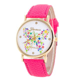 Womens Ladiestterfly Pattern Leather Quartz Wrist Watch