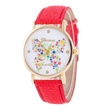 Womens Ladiestterfly Pattern Leather Quartz Wrist Watch