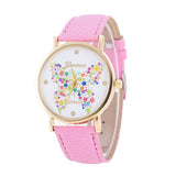 Womens Ladiestterfly Pattern Leather Quartz Wrist Watch