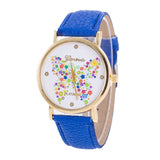 Womens Ladiestterfly Pattern Leather Quartz Wrist Watch