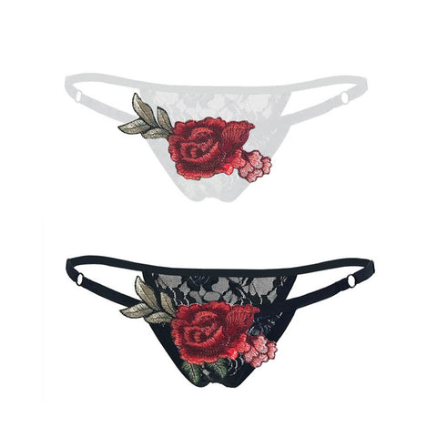 Women Low Waist Sexy Embroidered Floral Lace Thong T Back Briefs G String Underwear Panties Knickers