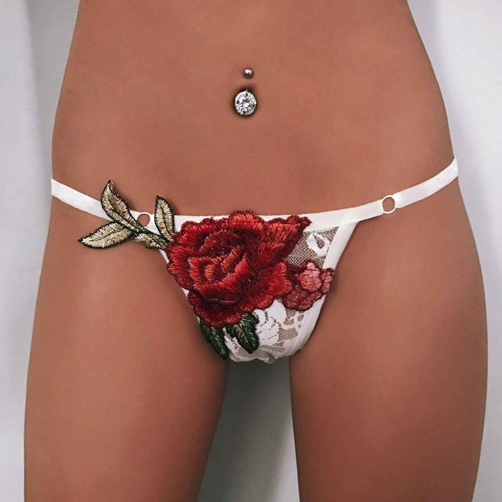 Women Low Waist Sexy Embroidered Floral Lace Thong T Back Briefs G String Underwear Panties Knickers