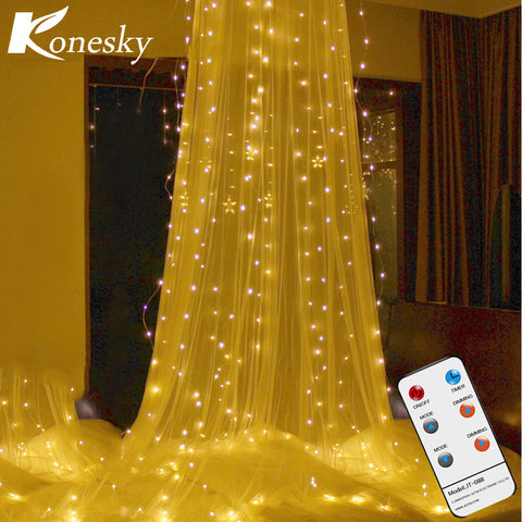 3*3m 300LED Curtain Light RF Remote Control String Light with Diamond Pendant & Hook Outdoor Indoor Party Christmas Xmas Decor