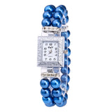 Fashion Women Casual Pearl String Watch Strap Quartz Wrist Square Watch