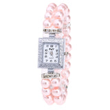 Fashion Women Casual Pearl String Watch Strap Quartz Wrist Square Watch