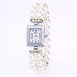 Fashion Women Casual Pearl String Watch Strap Quartz Wrist Square Watch