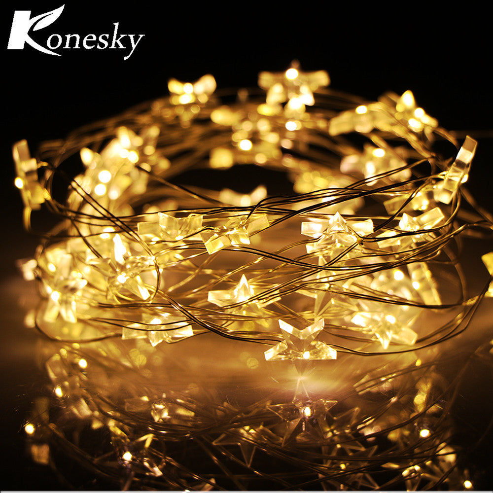 6m 40 LED  Star Copper Wire String Lights LED Fairy Lights Christmas Wedding decoration Lights Battery Operate twinkle