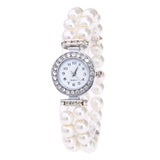 Fashion Women Casual Pearl String Watch Strap Quartz Wrist Rhinestone Watch