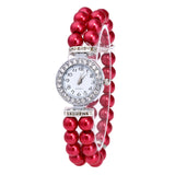 Fashion Women Casual Pearl String Watch Strap Quartz Wrist Rhinestone Watch