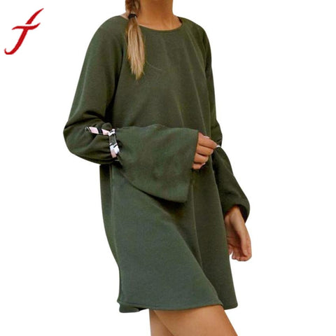 Sexy Backless Autumn Dress Women Fashion Flare Long Sleeve Loose female Women Autumn Style Vestido Women clothing Mini Dress