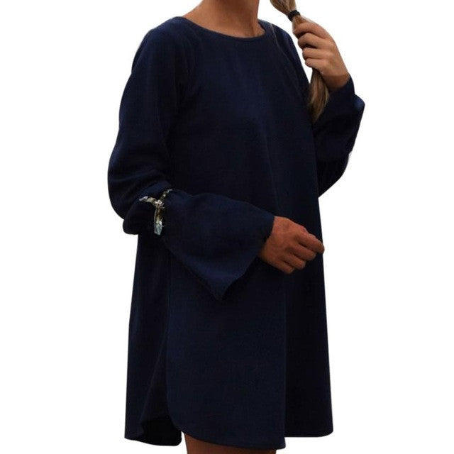 Sexy Backless Autumn Dress Women Fashion Flare Long Sleeve Loose female Women Autumn Style Vestido Women clothing Mini Dress