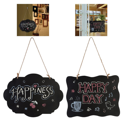 ULTNICE 2pcs Mini Rectangle & Round Chalkboard Double Sided Message Board with String for Message Board Sign